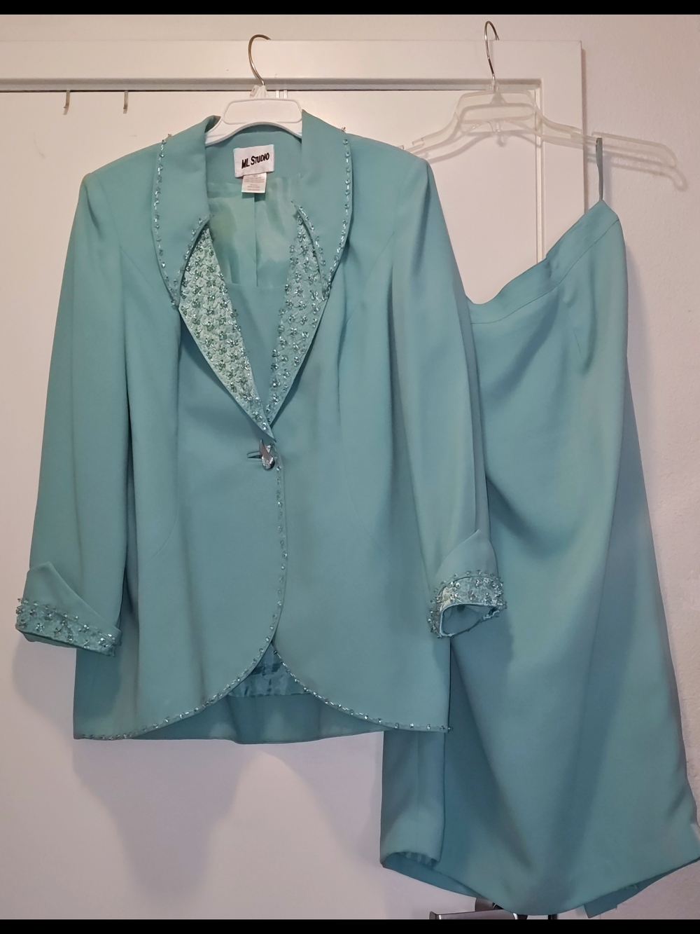 M.STUDIO Turquoise Beaded Women's Skirt Suit